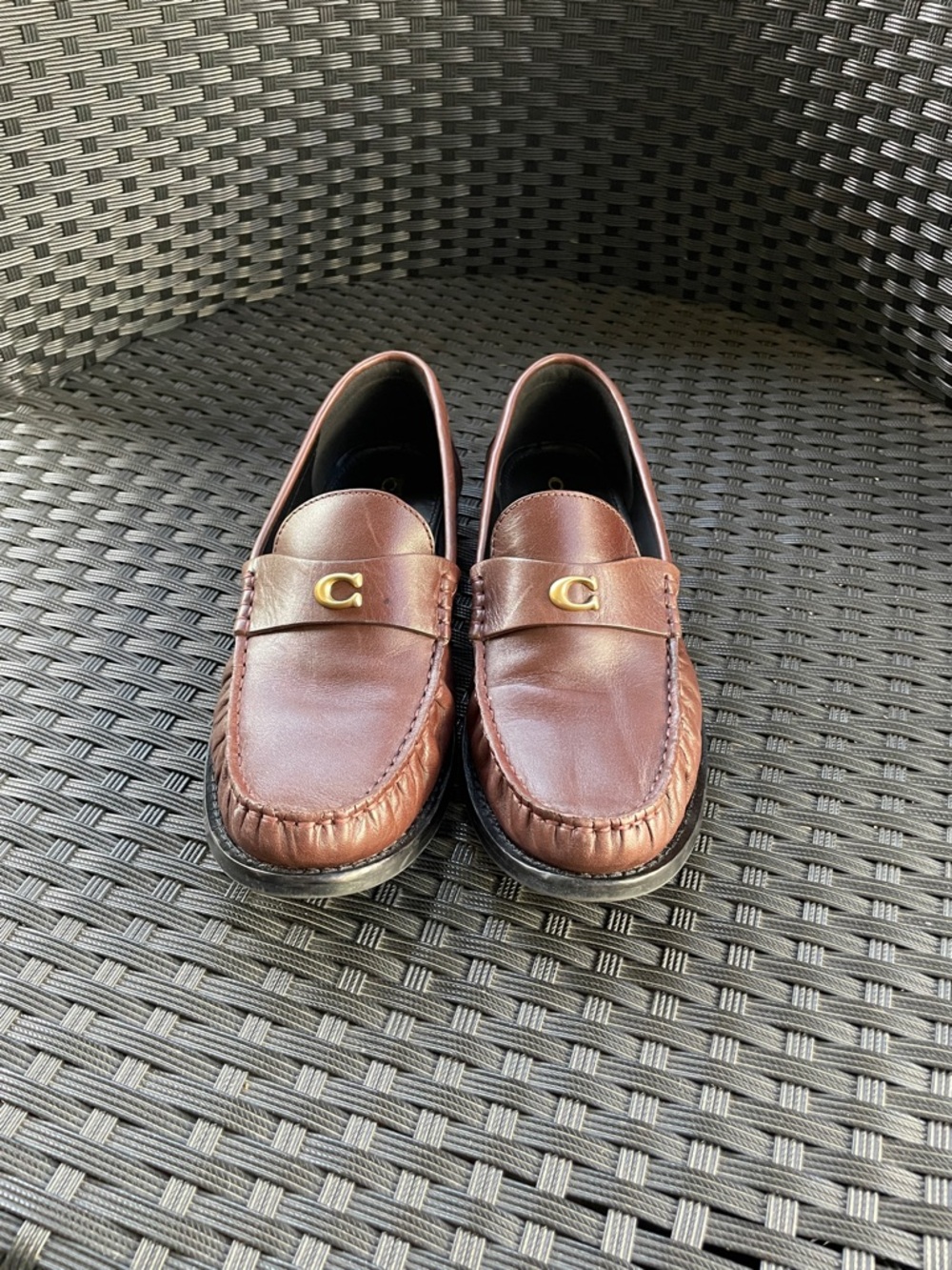 Coach Brown Leather Loafers with Gold 'C' Accent